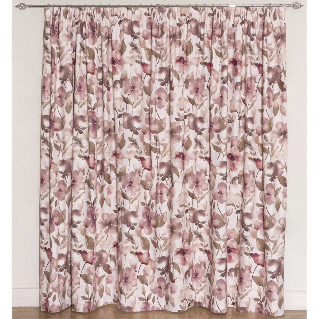 McAlister Textiles Blush Pink Floral Velvet Curtains Tailored Curtains 