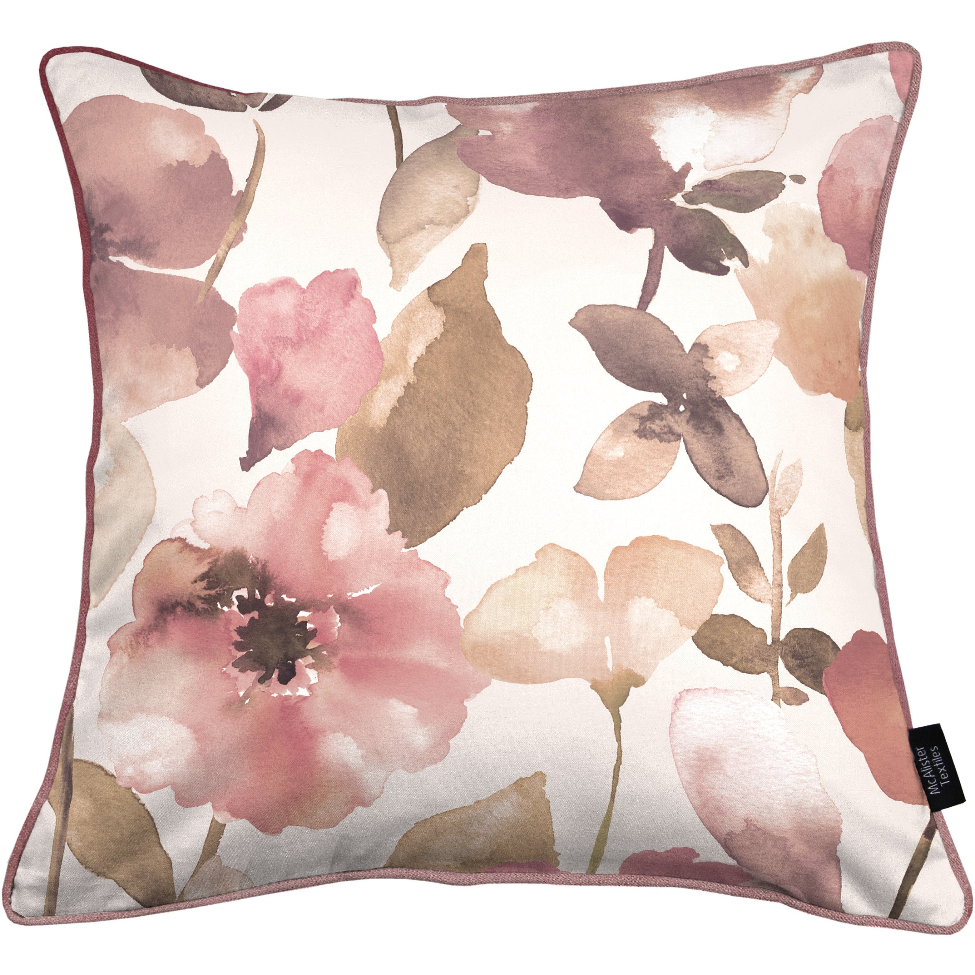 McAlister Textiles Blush Pink Floral Velvet Cushion Cushions and Covers Polyester Filler 43cm x 43cm 