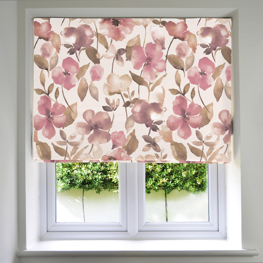 McAlister Textiles Blush Pink Floral Velvet Roman Blind Roman Blinds Standard Lining 130cm x 200cm 