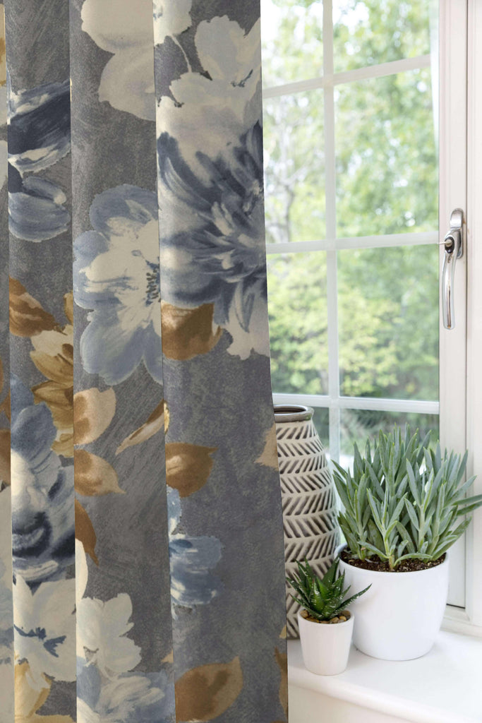 McAlister Trade Camilla Navy, Grey and Ochre Curtains Tailored Curtains