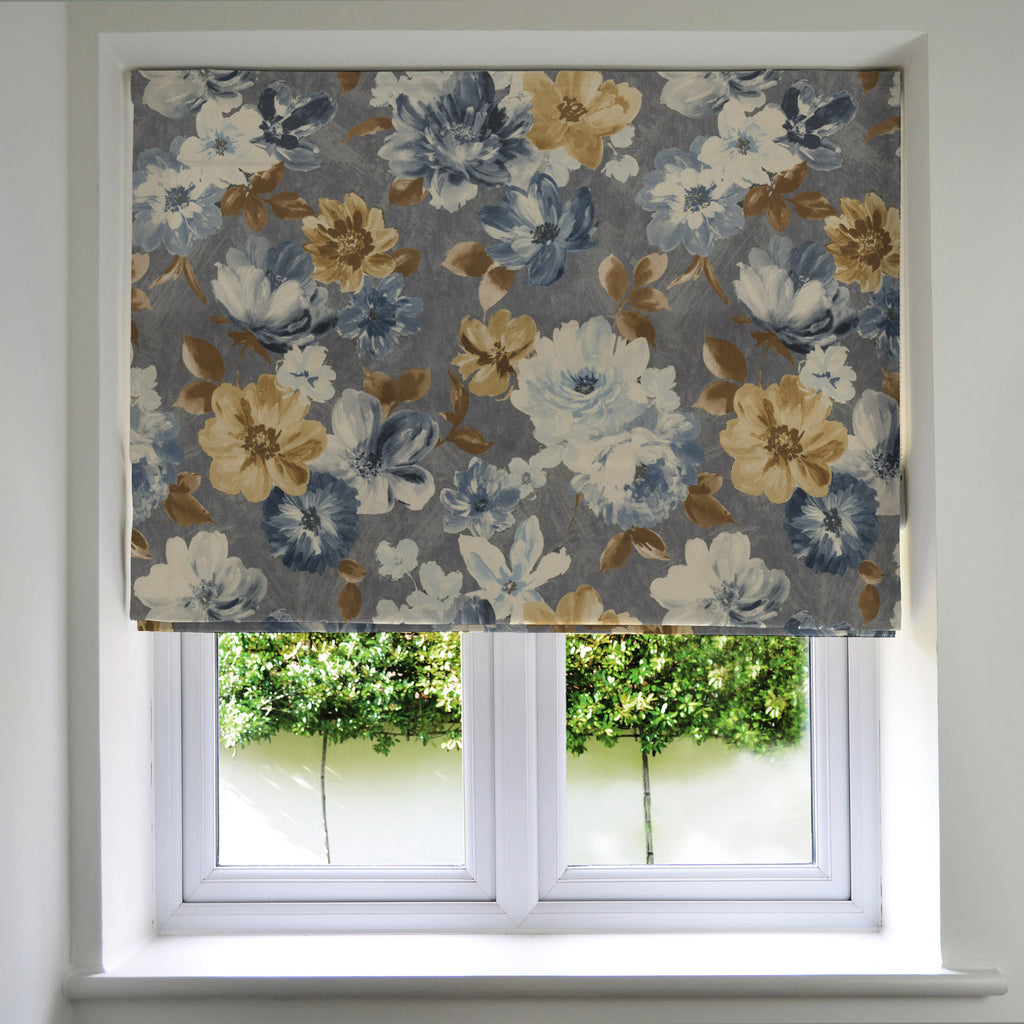 McAlister Textiles Camilla Navy, Grey and Ochre Roman Blind Roman Blinds Standard Lining 130cm x 200cm 