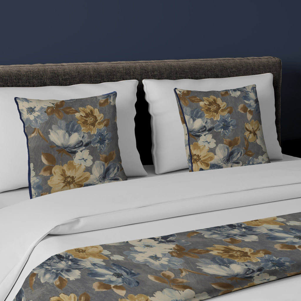 McAlister Textiles Camilla Navy. Grey and Ochre Bedding Set Bedding Set Runner (50x240cm) + 2x Cushion Covers 