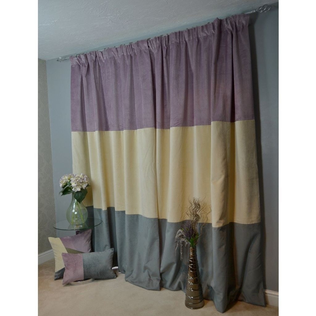 McAlister Textiles Patchwork Velvet Purple, Gold + Grey Curtains Tailored Curtains 