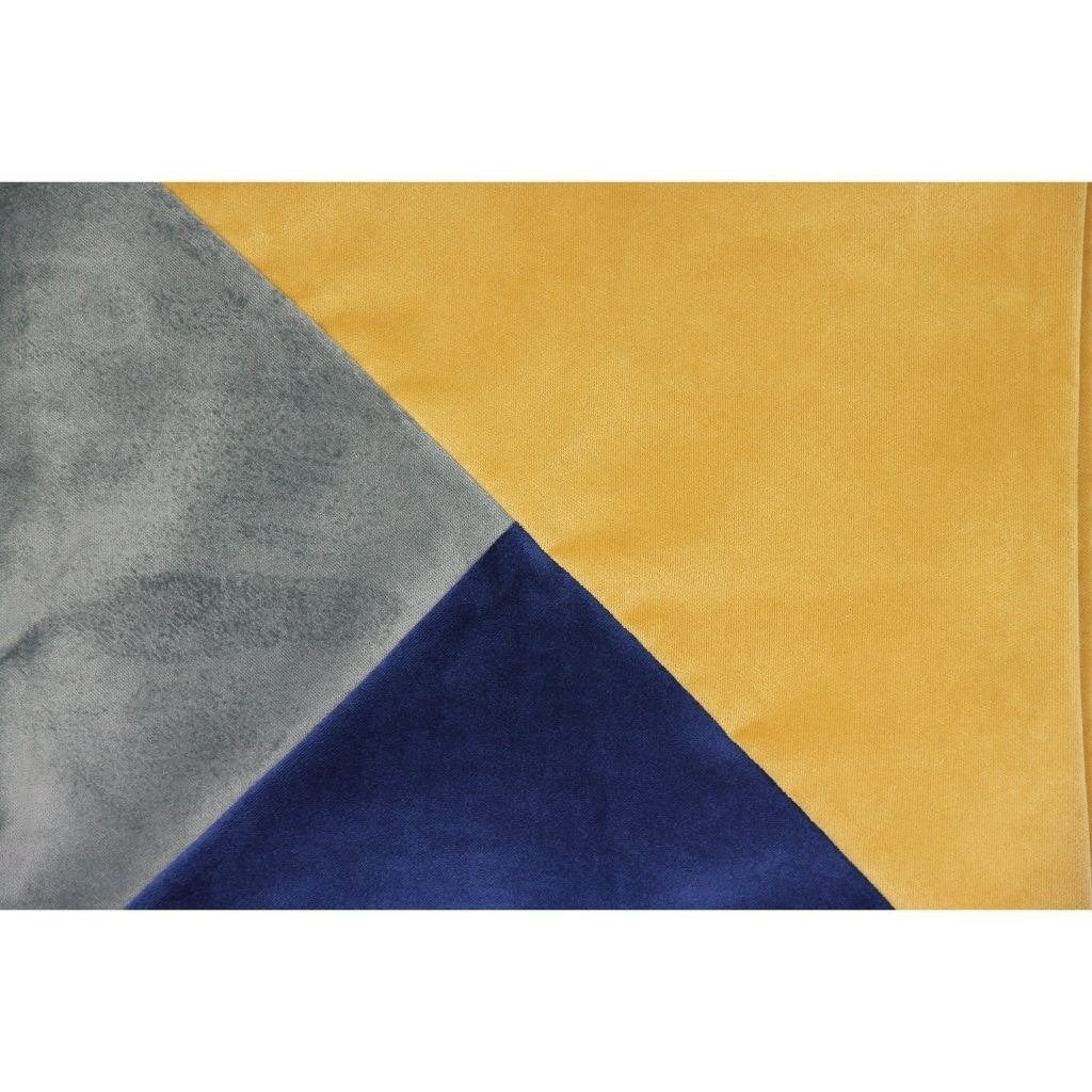 McAlister Textiles Diagonal Patchwork Velvet Navy, Yellow + Grey Cushion Cushions and Covers 