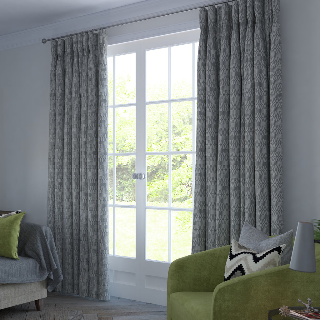 McAlister Textiles Colorado Geometric Charcoal Grey Curtains Tailored Curtains