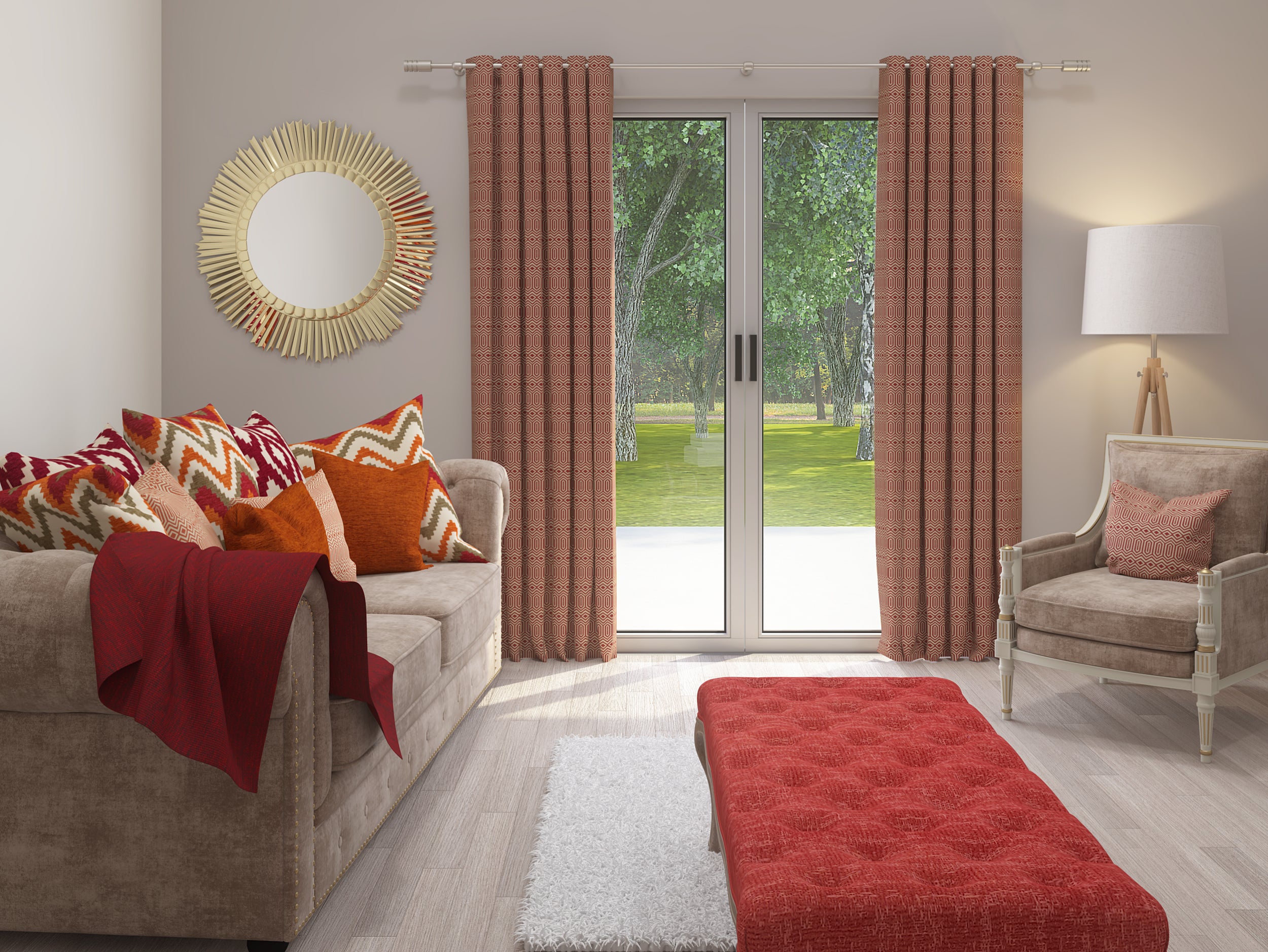 McAlister Textiles Colorado Geometric Red Curtains Tailored Curtains