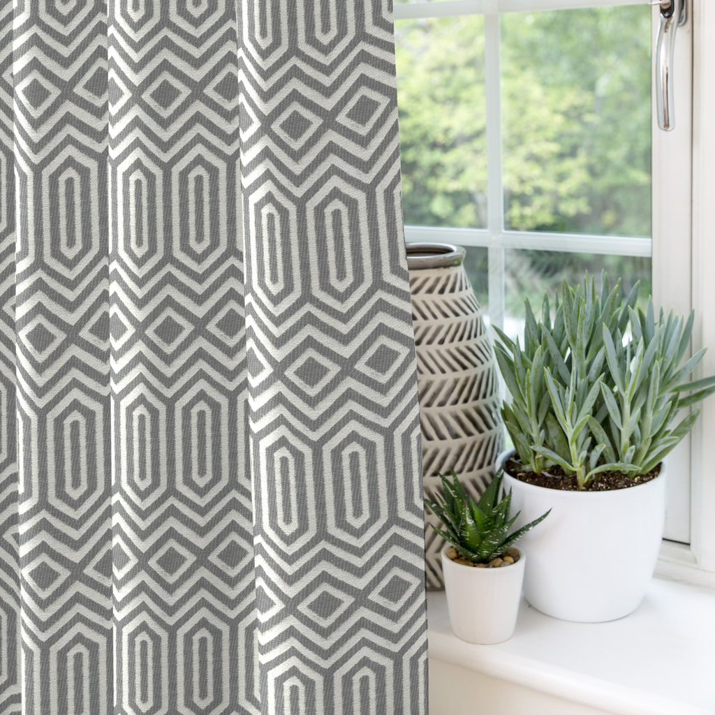 McAlister Textiles Colorado Geometric Charcoal Grey Curtains Tailored Curtains 116cm(w) x 182cm(d) (46" x 72") 