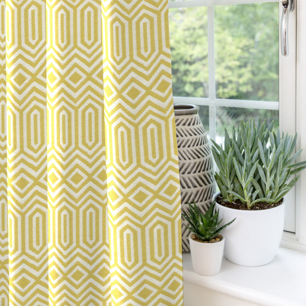 McAlister Textiles Colorado Geometric Yellow Curtains Tailored Curtains 116cm(w) x 182cm(d) (46" x 72") 