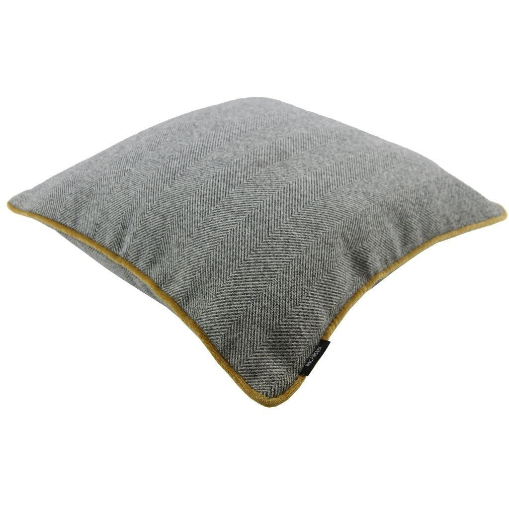 McAlister Textiles Herringbone Boutique Grey + Yellow Cushion Cushions and Covers 