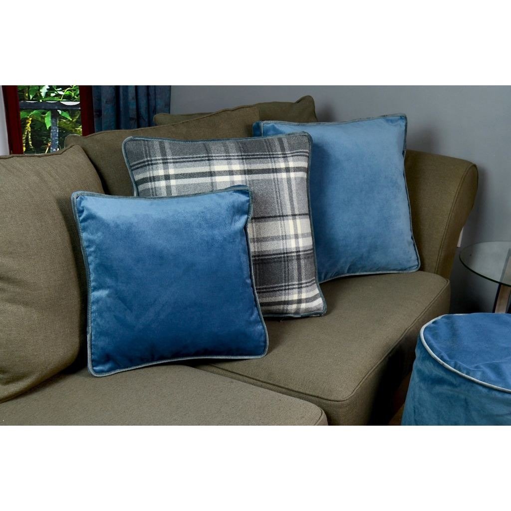 McAlister Textiles Deluxe Tartan Charcoal Grey Box Cushion 43cm x 43cm x 3cm Box Cushions 