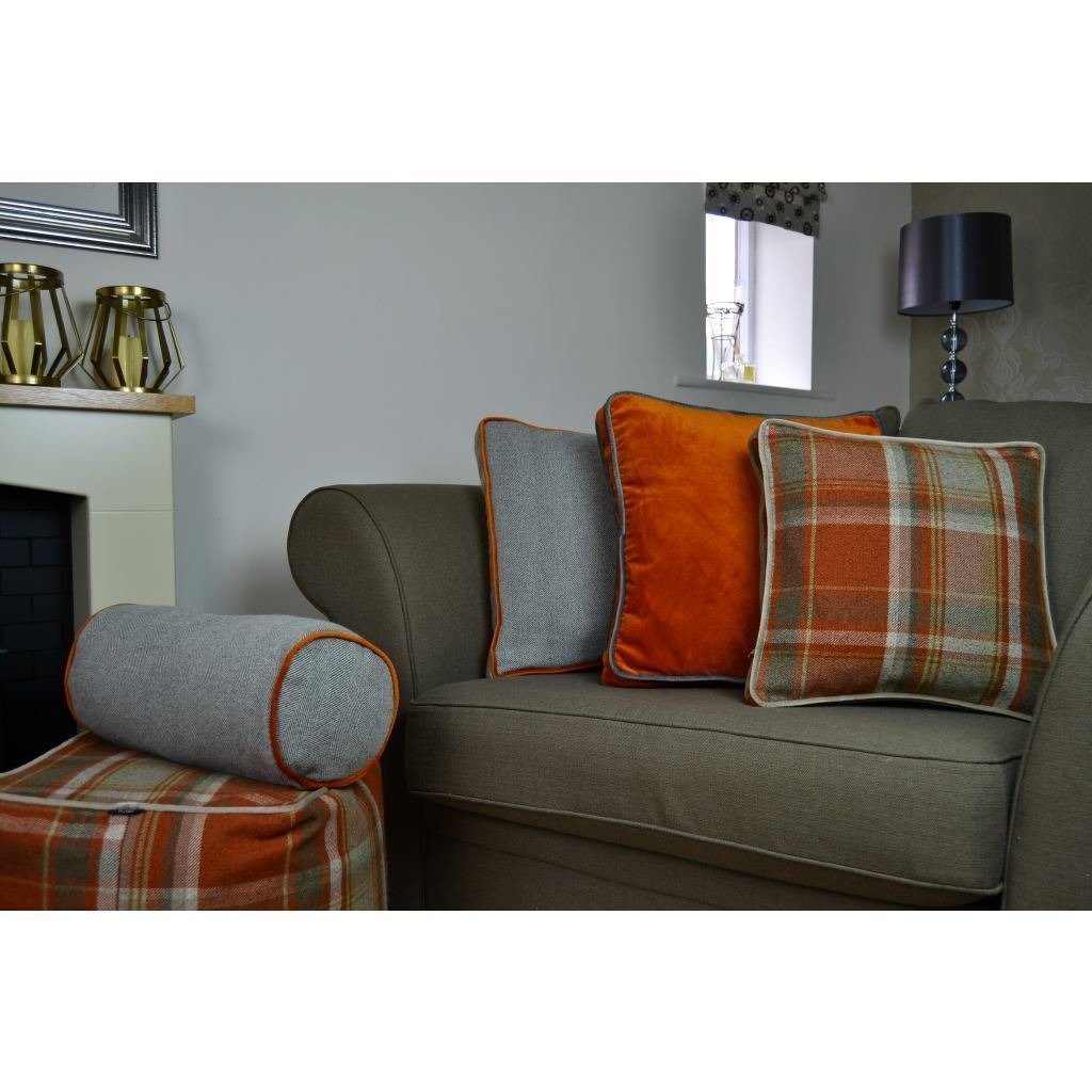 McAlister Textiles Deluxe Herringbone Grey + Orange Box Cushion 43cm x 43cm x 3cm Box Cushions 