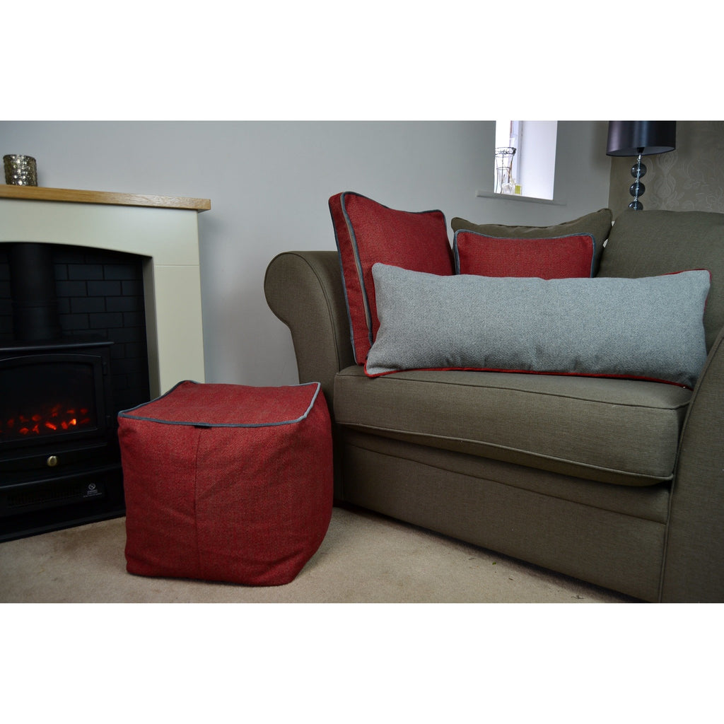 McAlister Textiles Deluxe Herringbone Red Box Cushion 43cm x 43cm x 3cm Box Cushions 