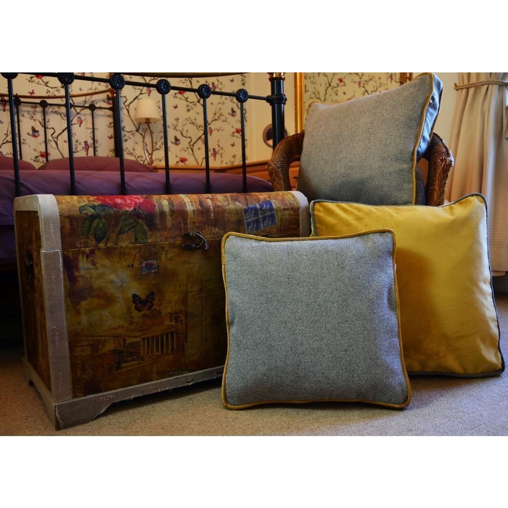 McAlister Textiles Deluxe Large Velvet Yellow + Grey Box Cushion 50cm x 50cm x 5cm Box Cushions 