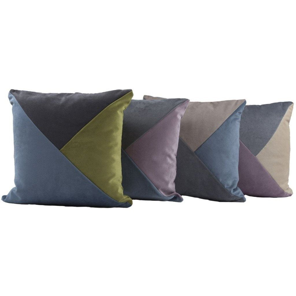 McAlister Textiles Diagonal Patchwork Velvet Blue, Gold + Grey Cushion Cushions and Covers 