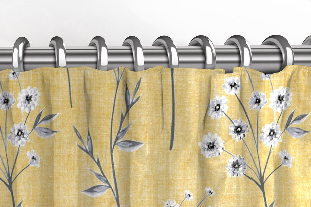 McAlister Textiles Meadow Yellow Floral Cotton Print Curtains Tailored Curtains 