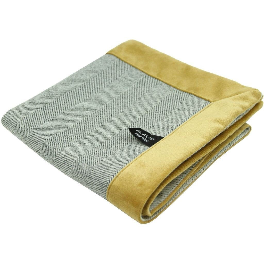 McAlister Textiles Herringbone Boutique Grey + Yellow Throw Blankets & Runners Throws and Runners Regular (130cm x 200cm) 