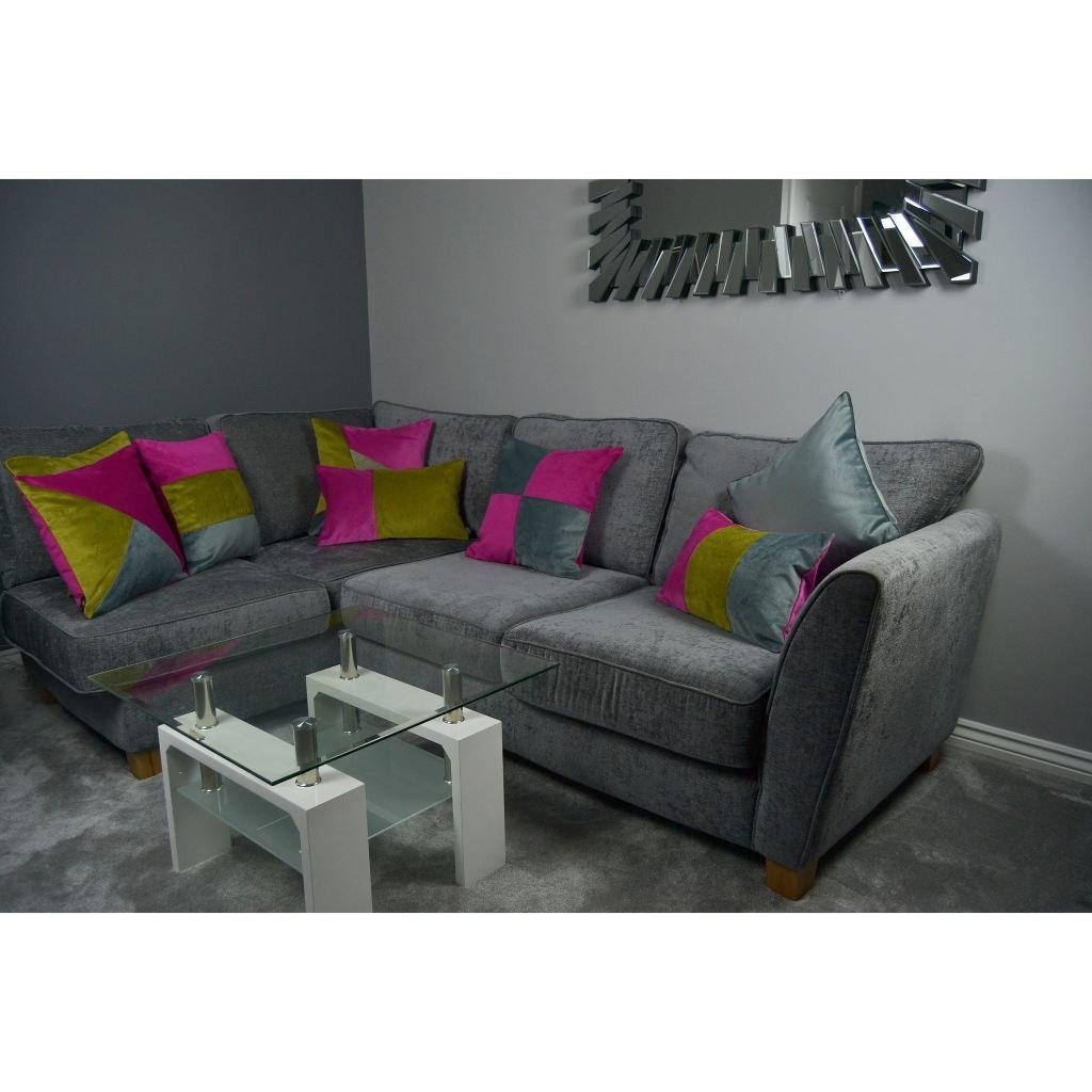 McAlister Textiles Square Patchwork Velvet Pink + Grey Cushion Cushions and Covers 