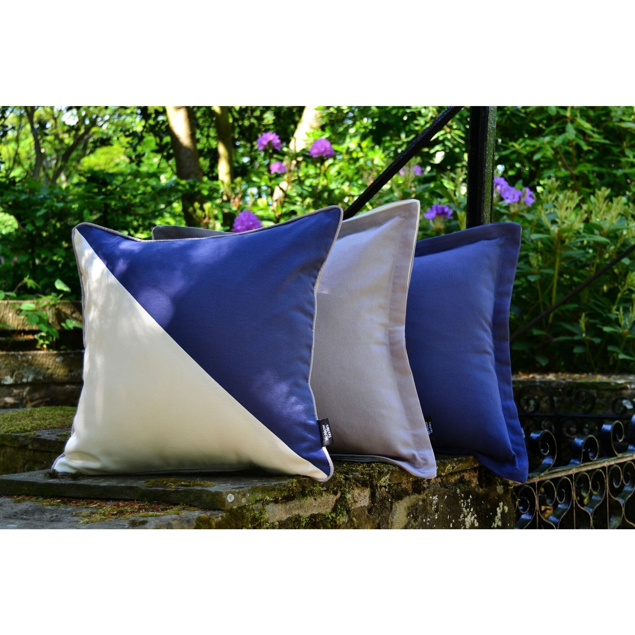 McAlister Textiles Panama Patchwork Navy Blue + Natural Cushion Cushions and Covers 