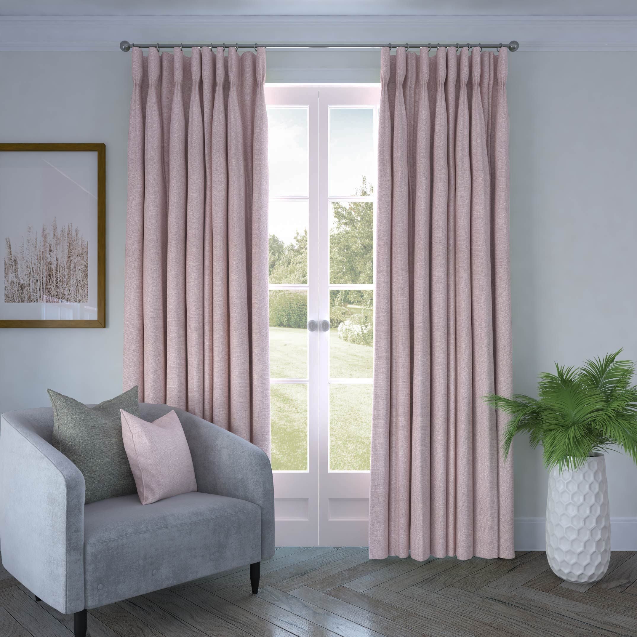 Harmony Linen Blend Soft Blush Textured Curtains