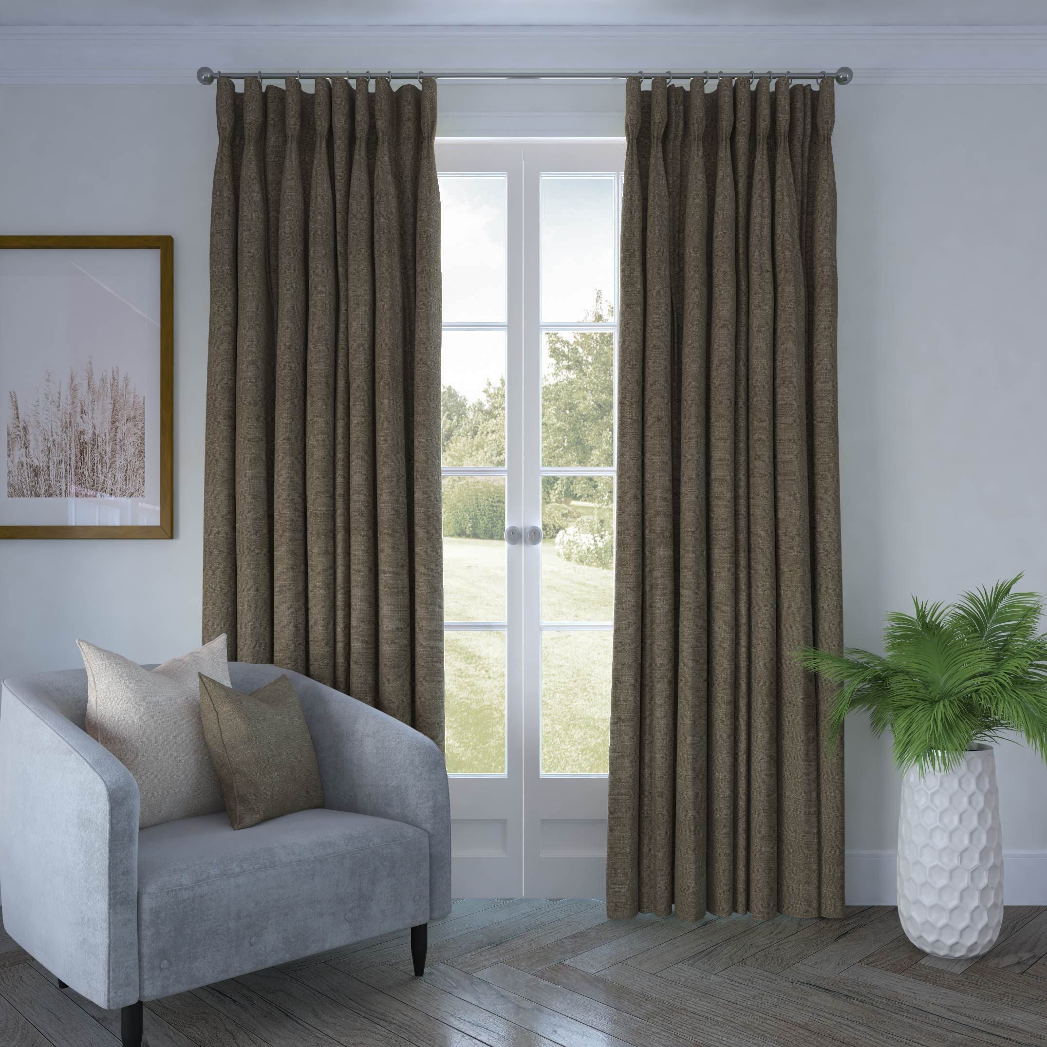 Harmony Linen Blend Mocha Textured Curtains