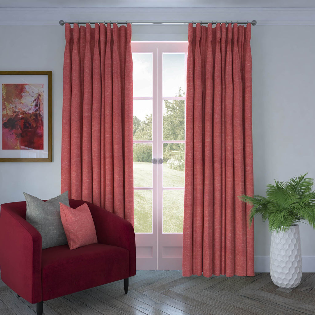 Harmony Linen Blend Red Textured Curtains