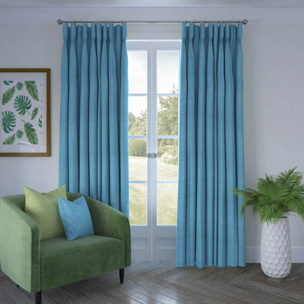 Harmony Linen Blend Teal Textured Curtains