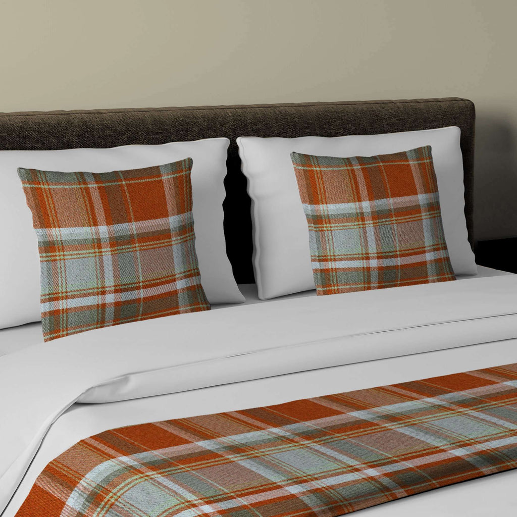 McAlister Textiles Heritage Burnt Orange + Grey Tartan Bedding Set Bedding Set Runner (50x240cm) + 2x Cushion Covers 