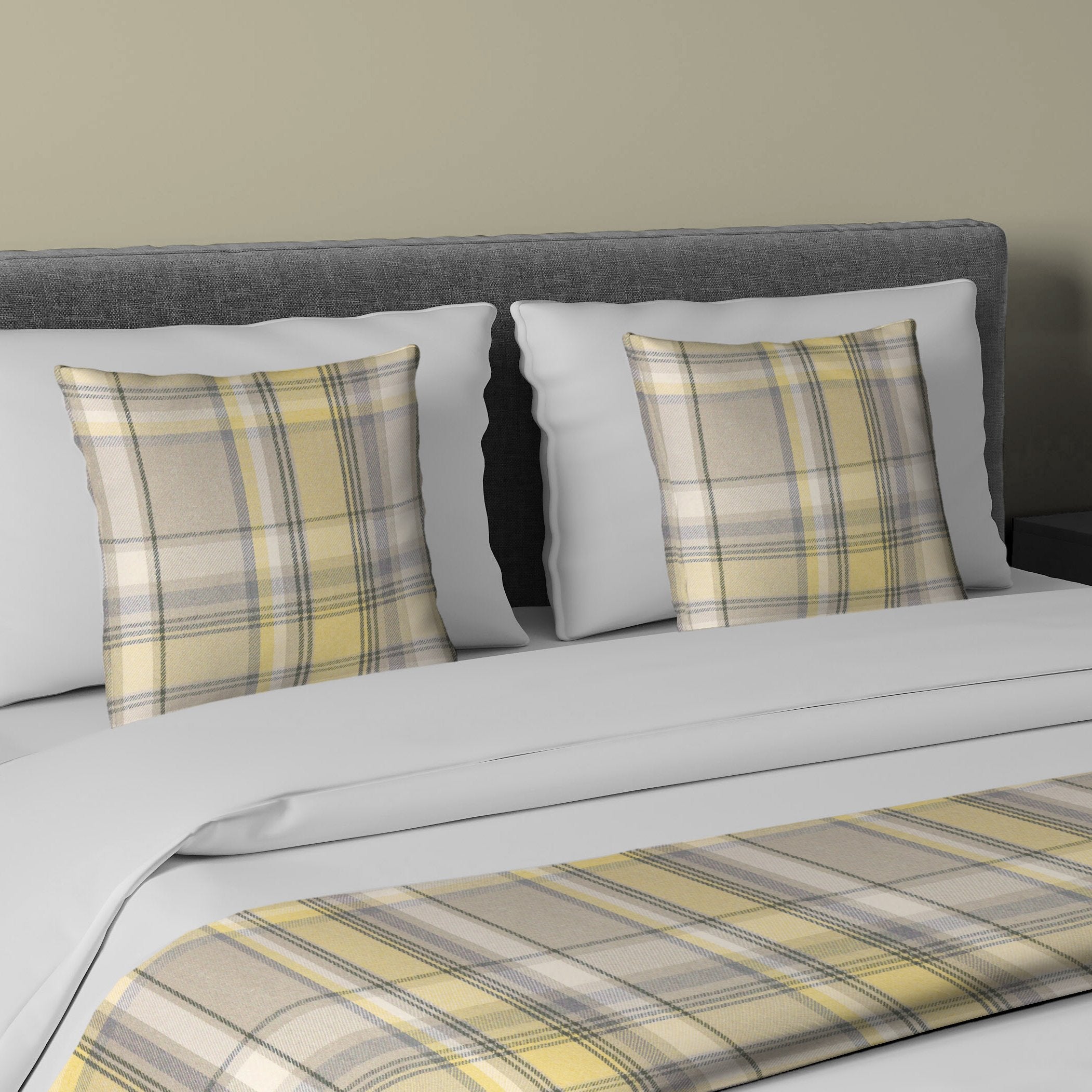 McAlister Textiles Heritage Yellow + Grey Tartan Home Decor Design Set 