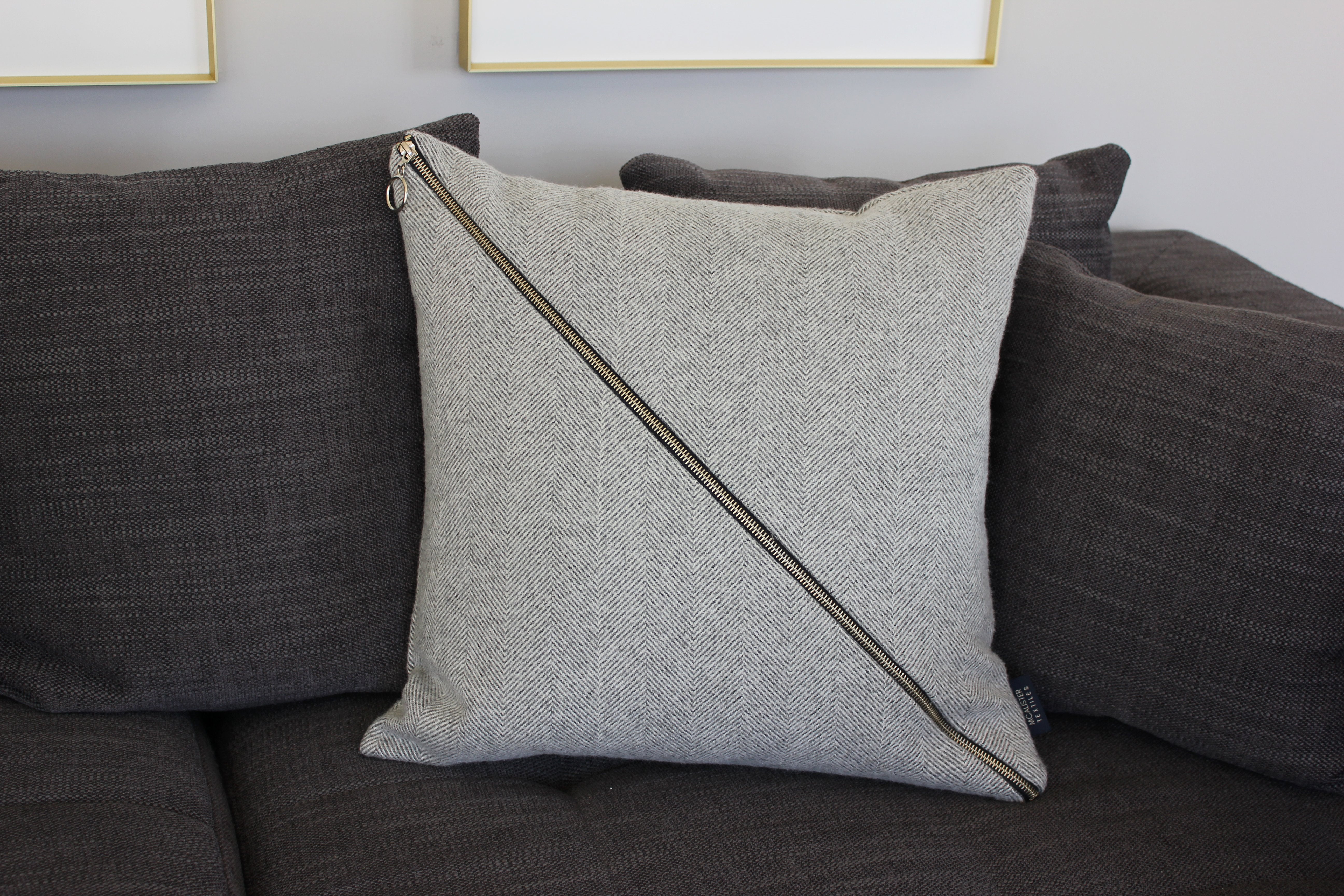 McAlister Textiles Herringbone Diagonal Zip Charcoal Grey Cushion Cushions and Covers 