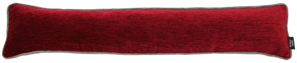 Plain Chenille Contrast Piped Red + Grey Draught Excluder
