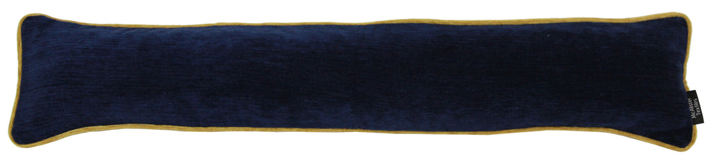 Plain Chenille Contrast Piped Navy Blue + Yellow Draught Excluder