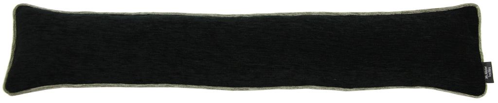 Plain Chenille Contrast Piped Black + Grey Draught Excluder