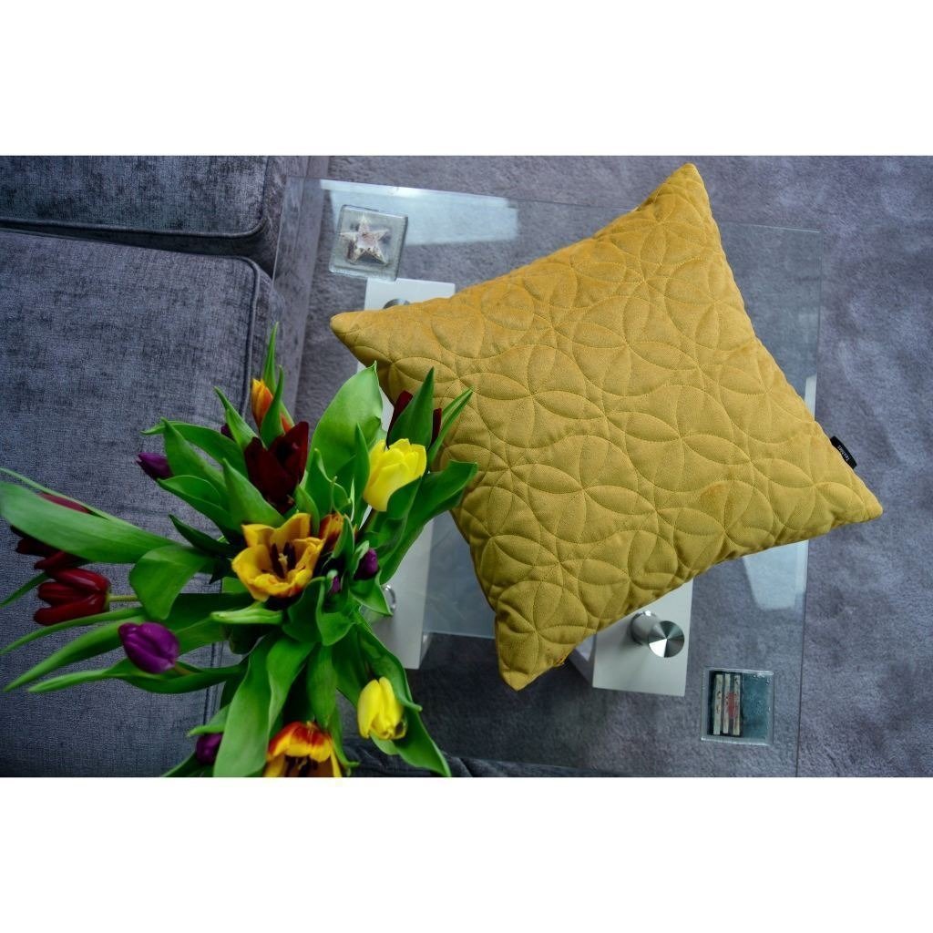 McAlister Textiles Round Quilted Yellow Gold Velvet Cushion Cushions and Covers 