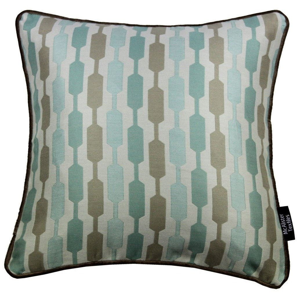 McAlister Textiles Lotta Duck Egg Blue + Brown Cushion Cushions and Covers Cover Only 43cm x 43cm