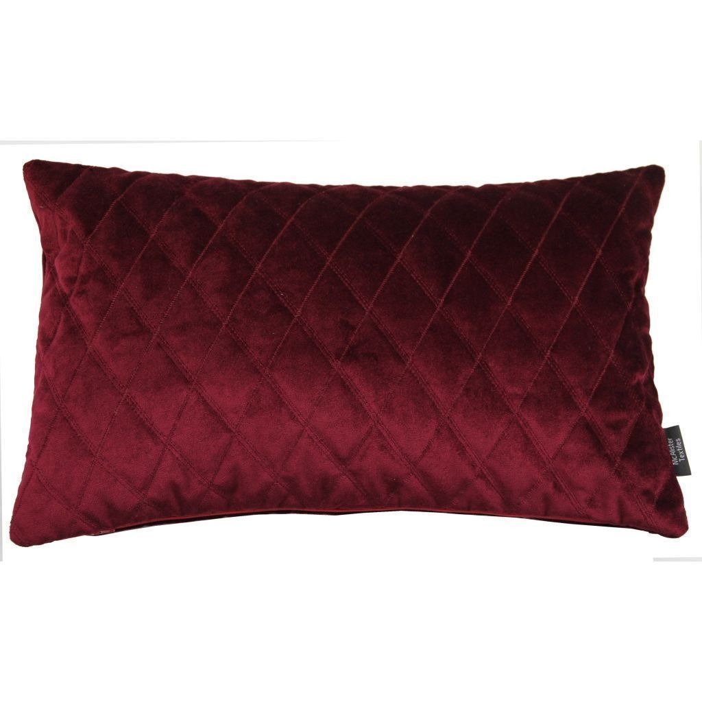 McAlister Textiles Diamond Quilted Wine Red Velvet Cushion Cushions and Covers Cover Only 50cm x 30cm 