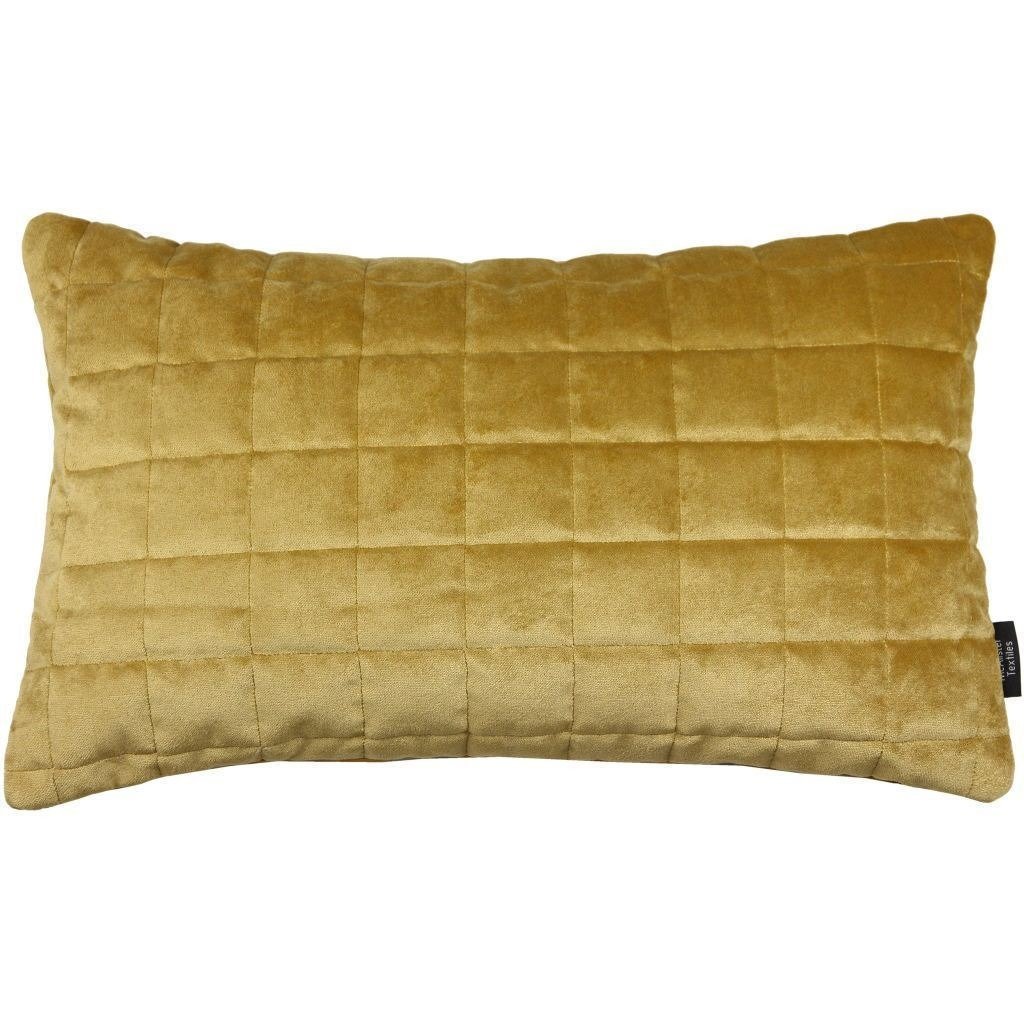 McAlister Textiles Square Quilted Yellow Gold Velvet Cushion Cushions and Covers Cover Only 50cm x 30cm 