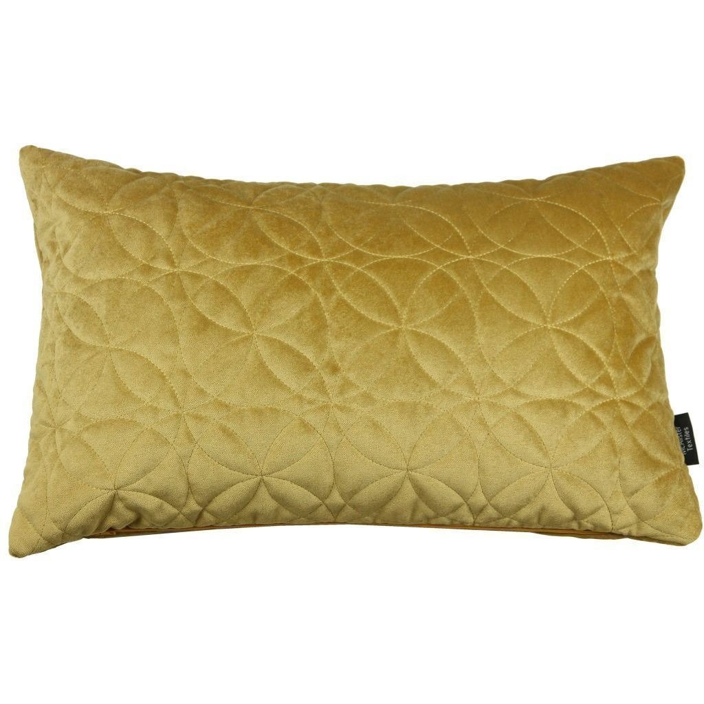 McAlister Textiles Round Quilted Yellow Gold Velvet Pillow Pillow Cover Only 50cm x 30cm 