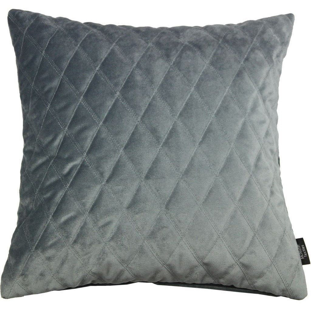 McAlister Textiles Diamond Quilted Silver Grey Velvet Cushion Cushions and Covers Cover Only 43cm x 43cm 