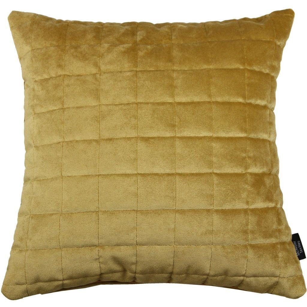 McAlister Textiles Square Quilted Yellow Gold Velvet Cushion Cushions and Covers Cover Only 43cm x 43cm 