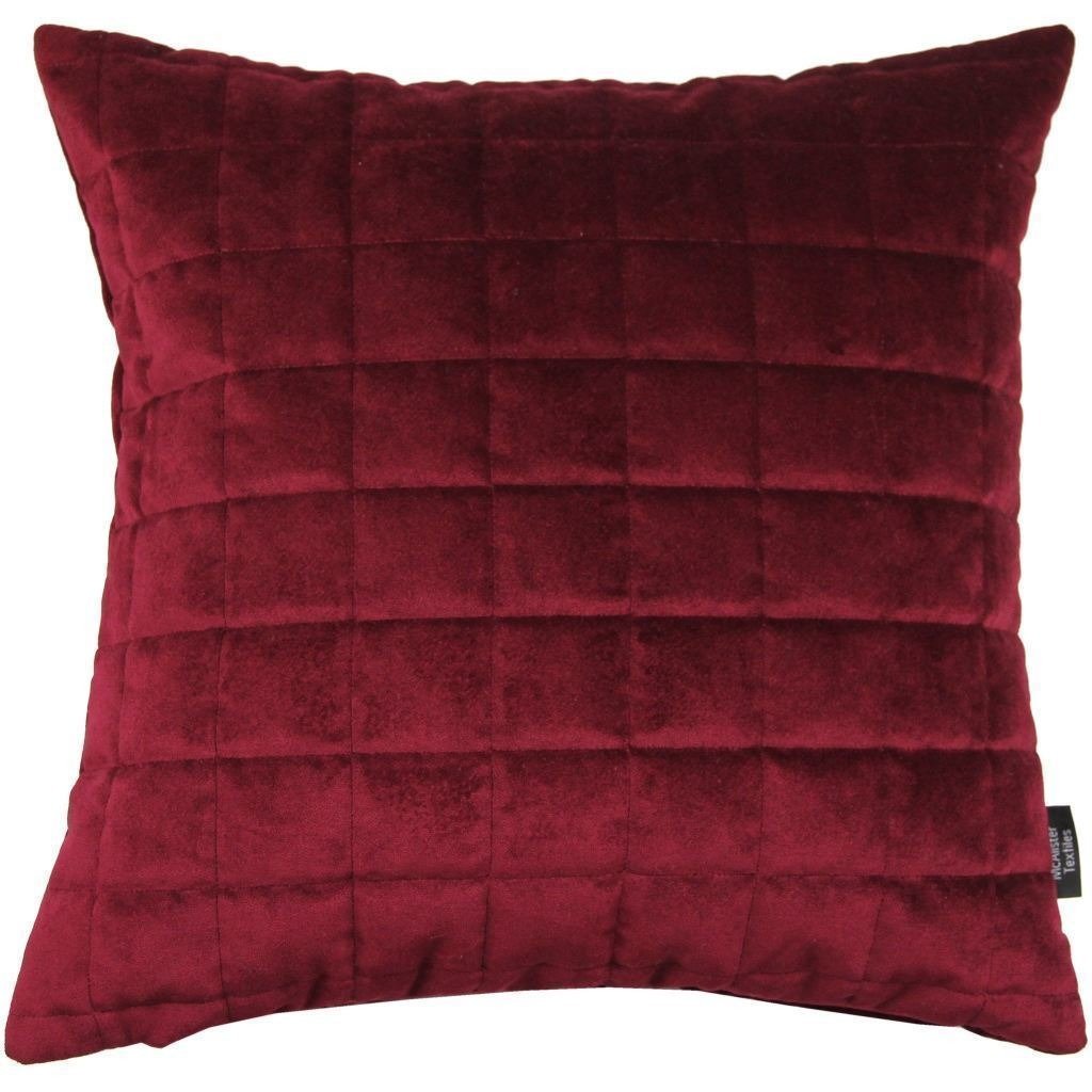 McAlister Textiles Square Quilted Wine Red Velvet Cushion Cushions and Covers Cover Only 43cm x 43cm 