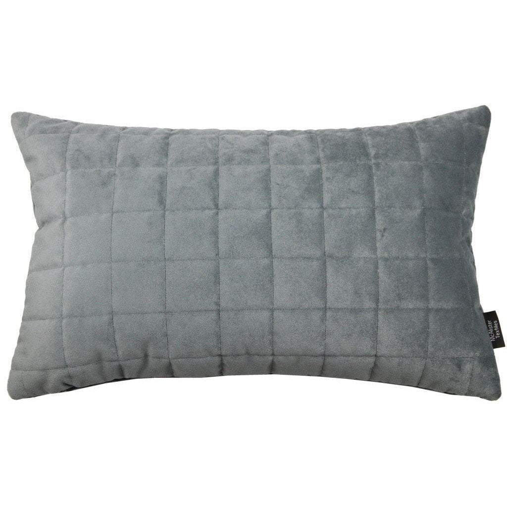 McAlister Textiles Square Quilted Silver Grey Velvet Cushion Cushions and Covers Cover Only 50cm x 30cm 