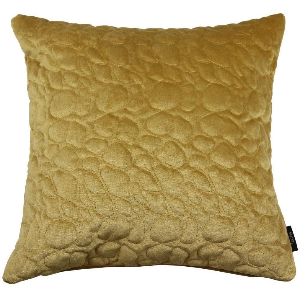 McAlister Textiles Pebble Quilted Yellow Gold Velvet Cushion Cushions and Covers Cover Only 43cm x 43cm 