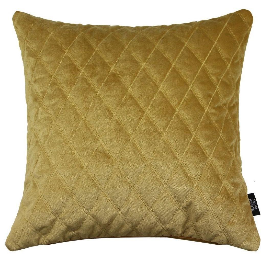McAlister Textiles Diamond Quilted Yellow Gold Velvet Cushion Cushions and Covers Cover Only 43cm x 43cm 