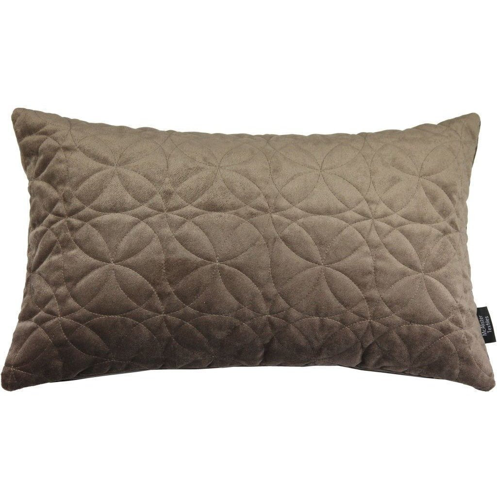 McAlister Textiles Round Quilted Mocha Brown Velvet Cushion Cushions and Covers Cover Only 50cm x 30cm 