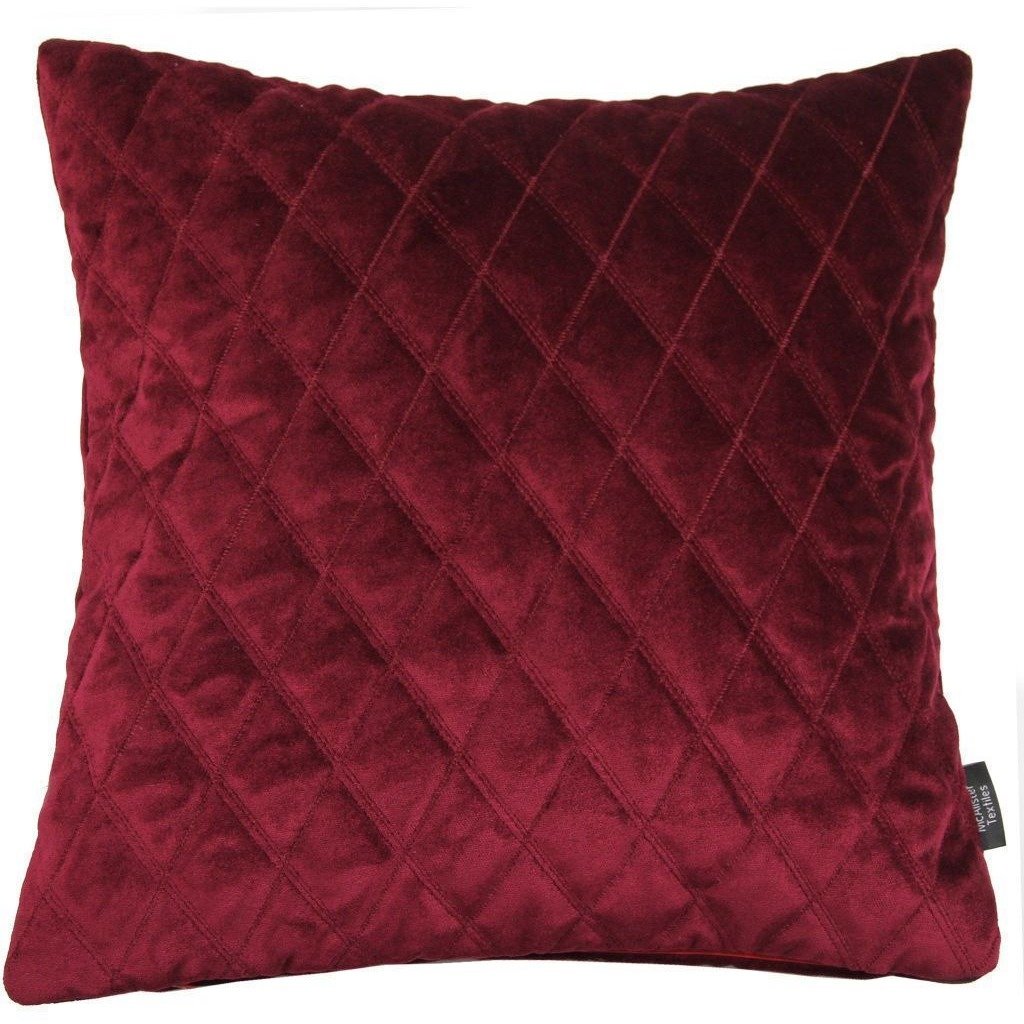 McAlister Textiles Diamond Quilted Wine Red Velvet Cushion Cushions and Covers Cover Only 43cm x 43cm 