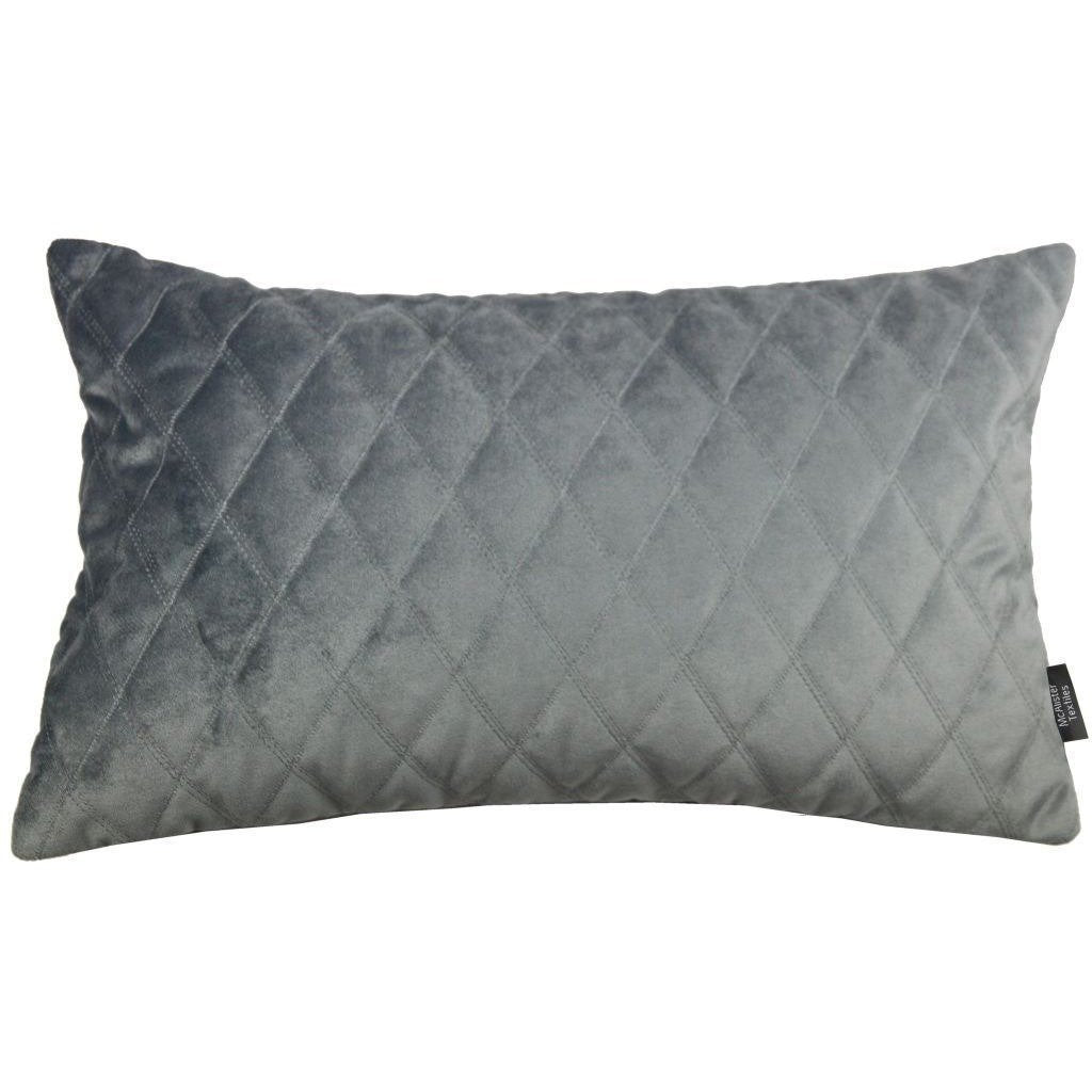 McAlister Textiles Diamond Quilted Silver Grey Velvet Cushion Cushions and Covers Cover Only 50cm x 30cm 
