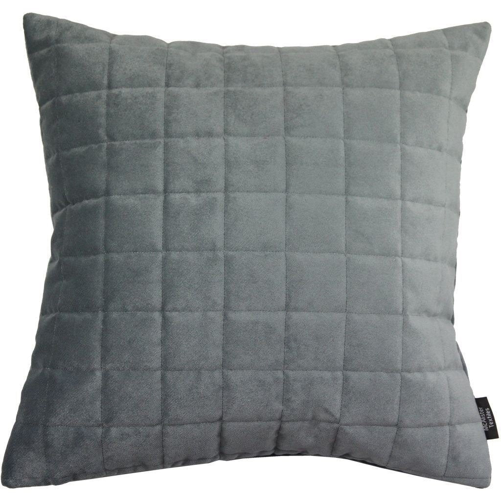 McAlister Textiles Square Quilted Silver Grey Velvet Cushion Cushions and Covers Cover Only 43cm x 43cm 