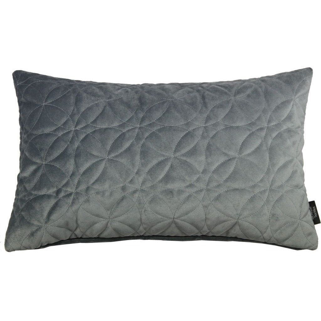McAlister Textiles Round Quilted Silver Grey Velvet Cushion Cushions and Covers Cover Only 50cm x 30cm 