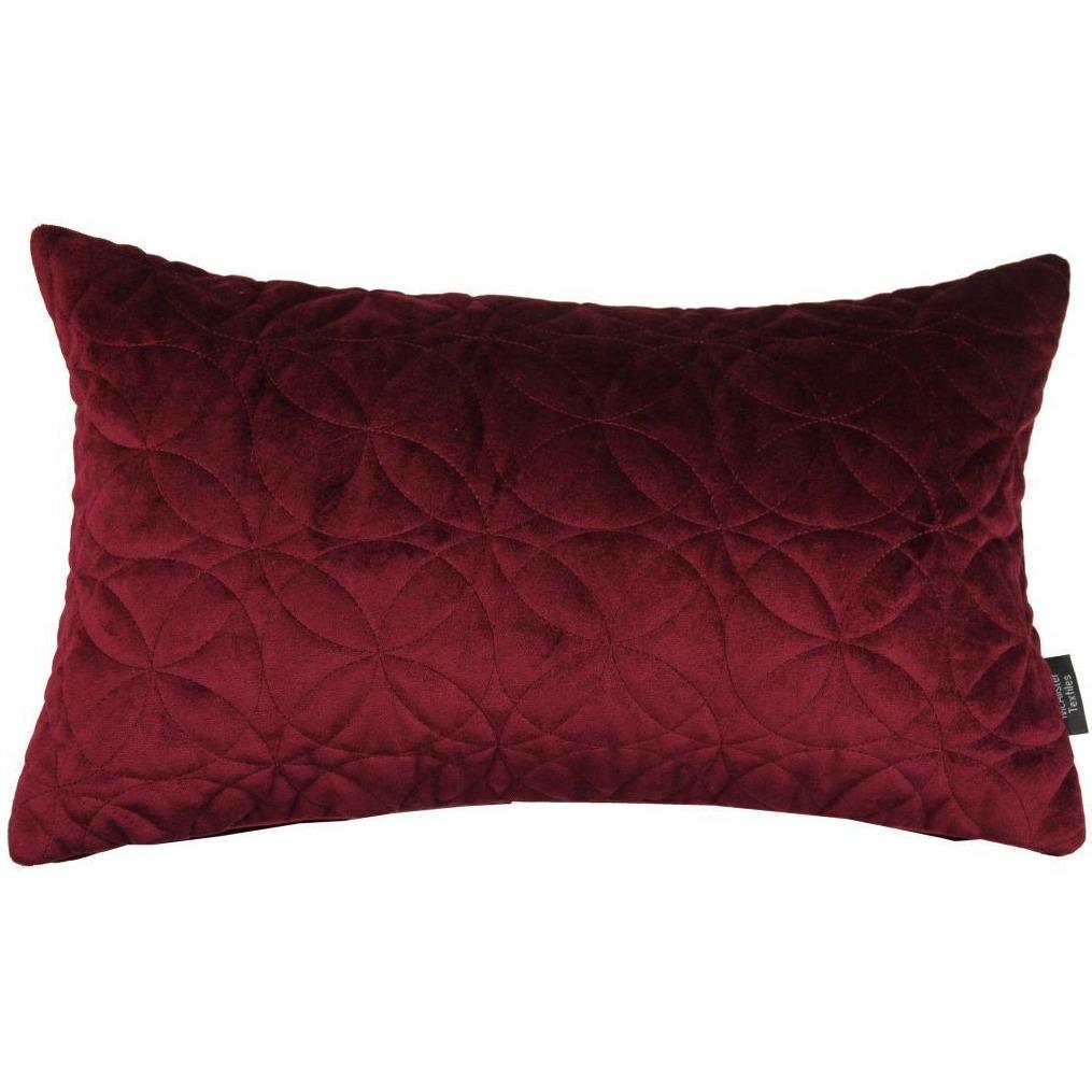 McAlister Textiles Round Quilted Wine Red Velvet Cushion Cushions and Covers Cover Only 50cm x 30cm 