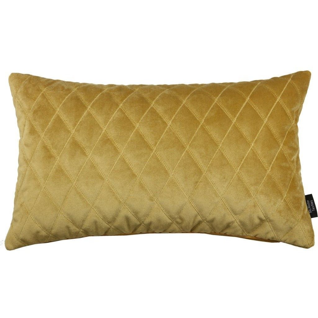 McAlister Textiles Diamond Quilted Yellow Gold Velvet Pillow Pillow Cover Only 50cm x 30cm 